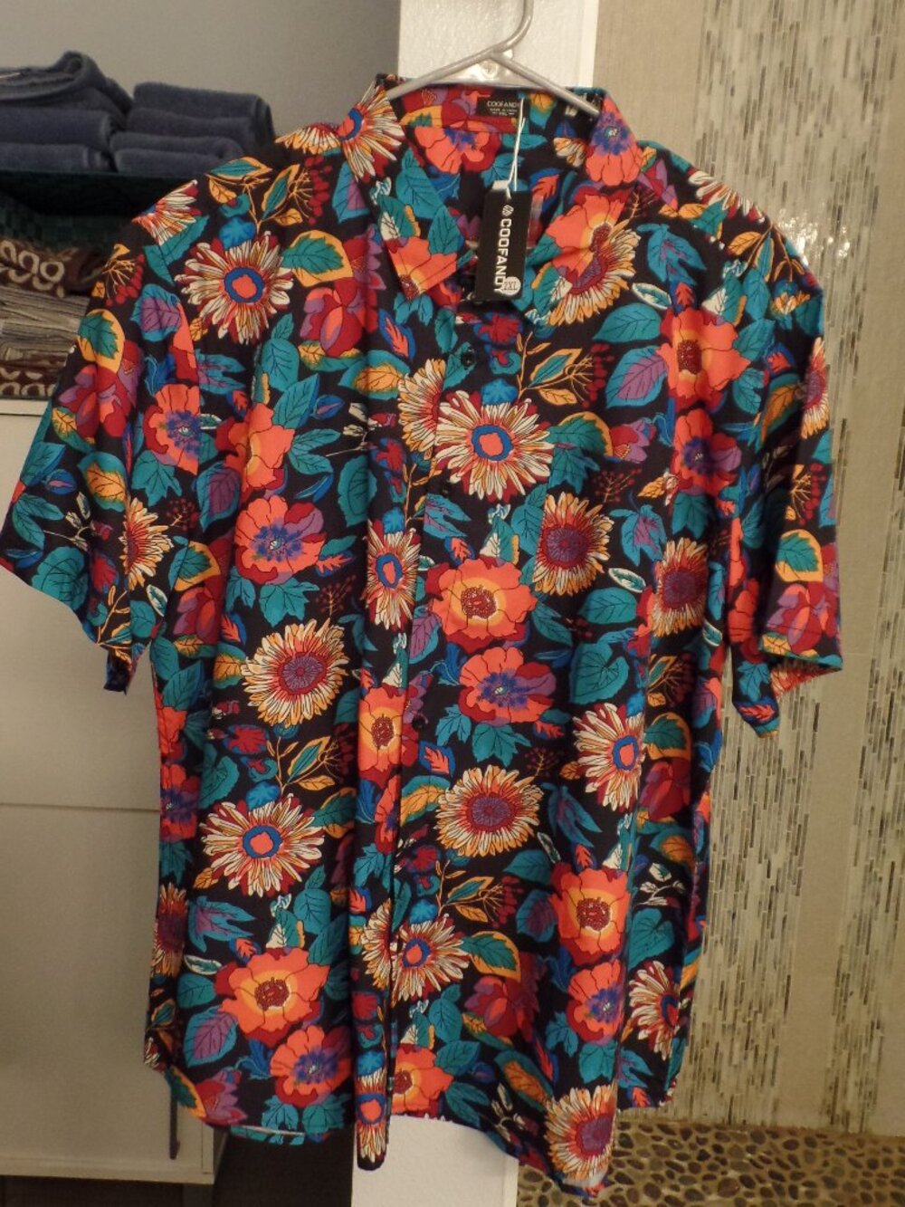 COOFANDY Mens Short Sleeve Fun Floral Shirt -- XXL NWT